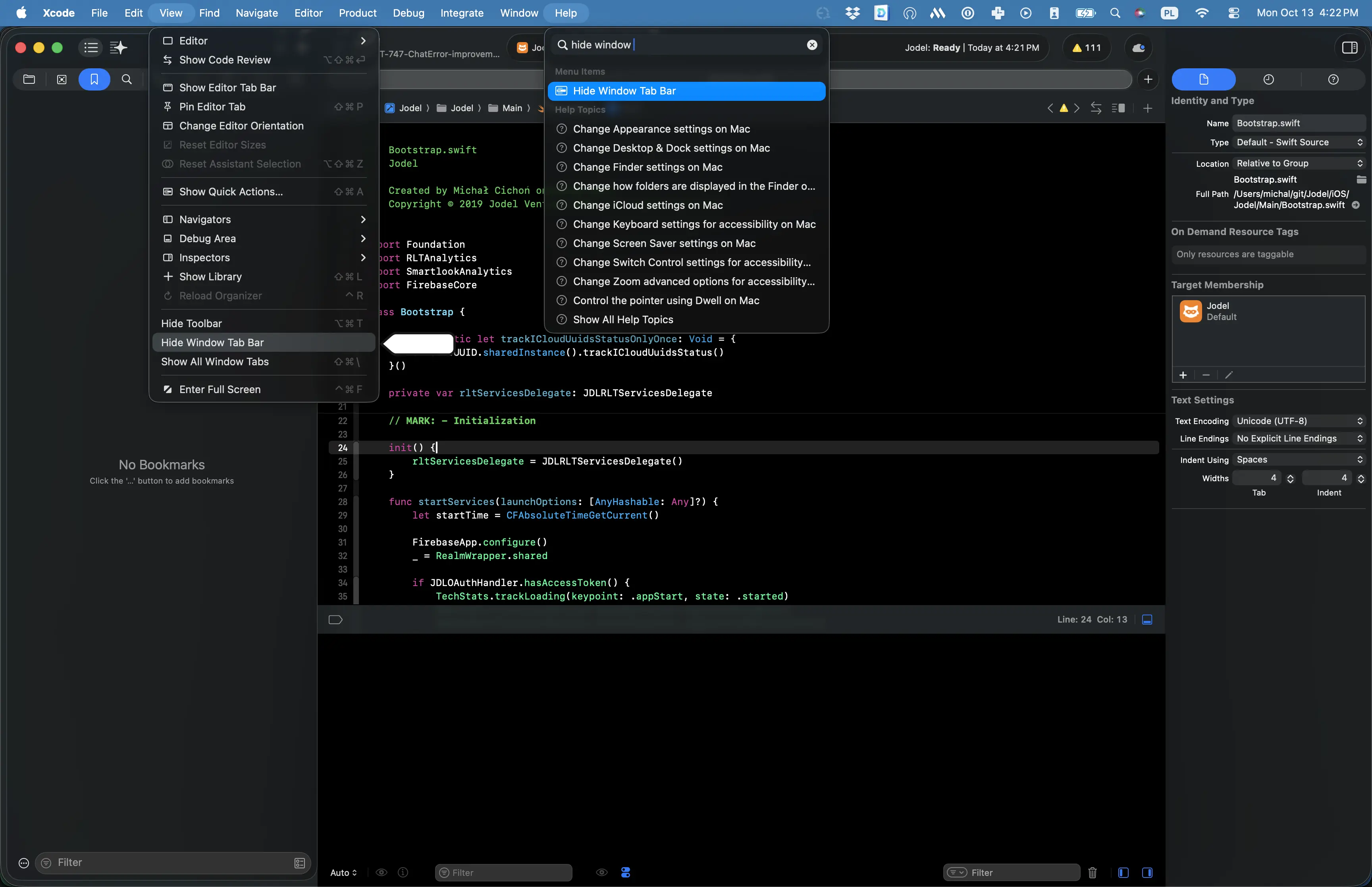 Hiding the window tab bar in 2025 (Xcode 26)