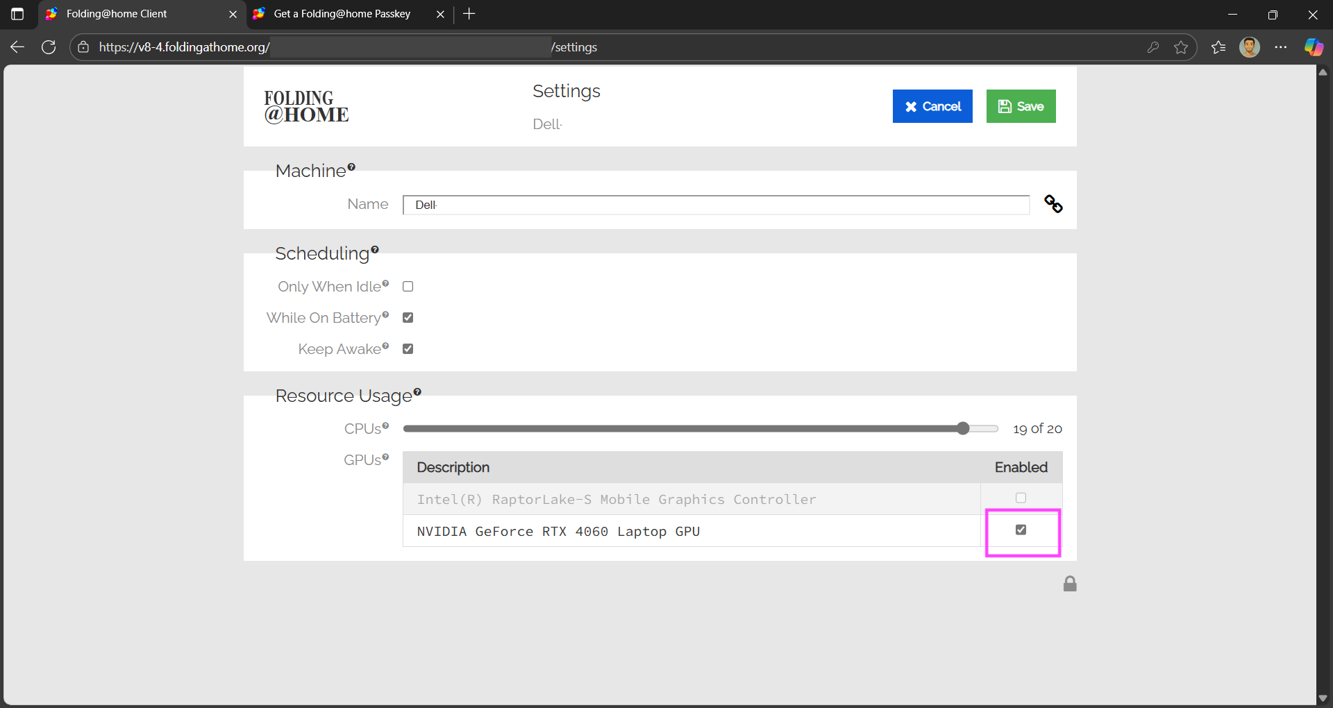 Folding@Home: settings